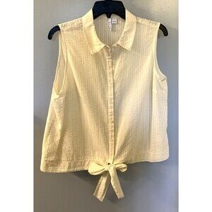 Elle Womens Yellow White Stripe sleeveless tied bottom hem Top Large